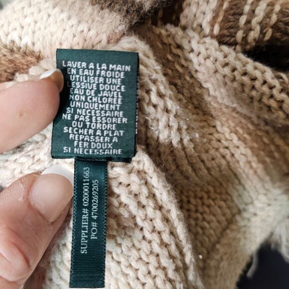 Ralph Lauren Neutral Aztec Southwest Western Wool Blend Poncho Cardigan Size L - Picture 7 of 12